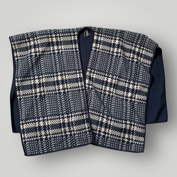 Nicole Miller Original Reversible Wrap Poncho One Size Navy Blue Plaid - Picture 1 of 6